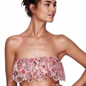 VICTORIA'S SECRET Strapless Ruffle Bandeau women's XL VS Pink Floral Bralette